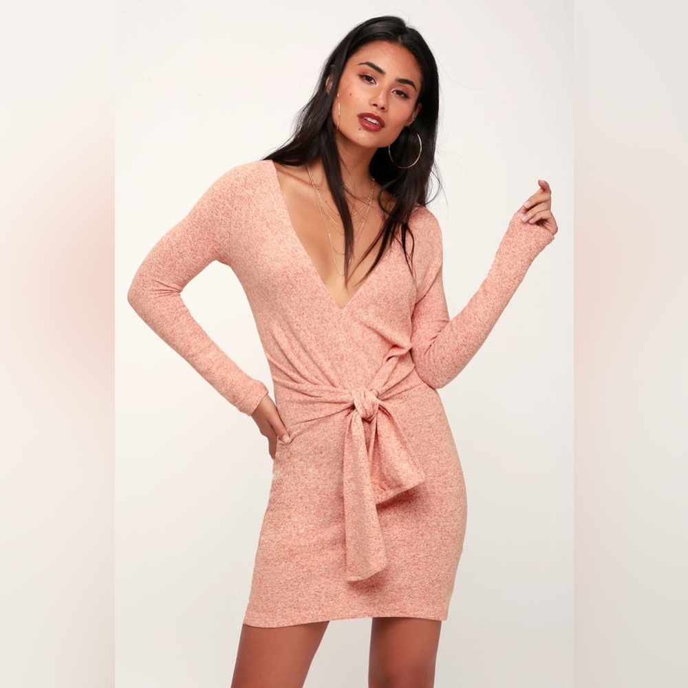 Free People Ginger Heathered Rust Orange Tie-Front Sweater Dress